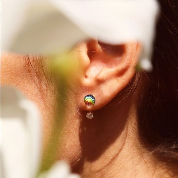 14k solid gold rainbow earrings perfect gift - Picture 4 of 5